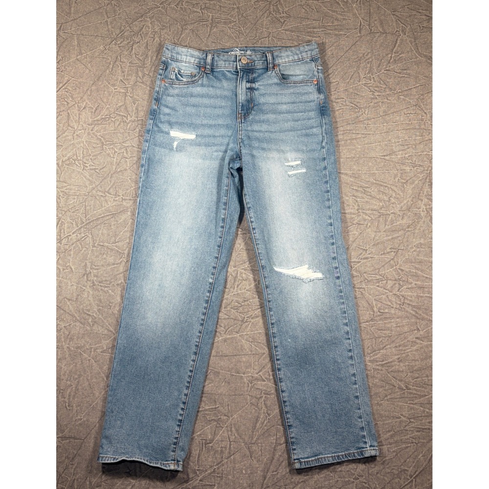 Jordache Jeans Girls 16 Blue Straight Leg Distressed Ripped High Rise Denim